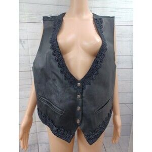 Plus Factor Womens Black Vest Faux Leather Lace pockets Plus Sz 22W